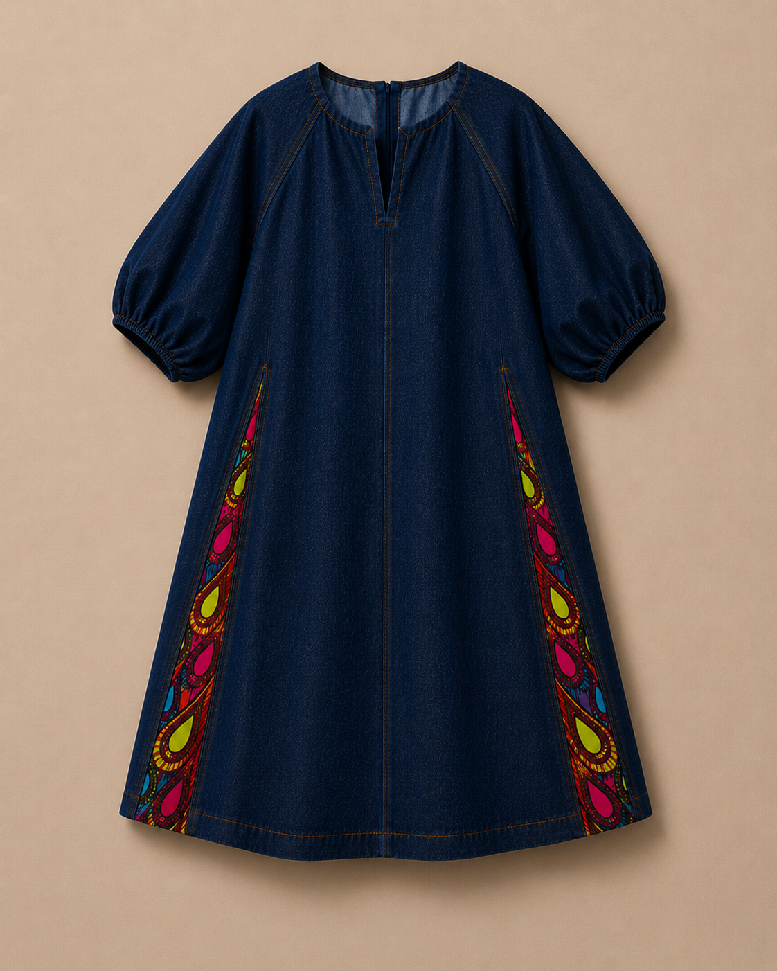 Puffy Ankara Denim Dress
