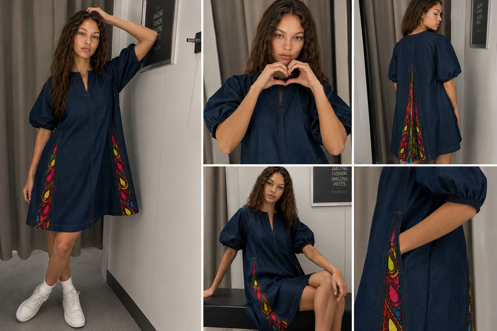 Puffy Ankara Denim Dress