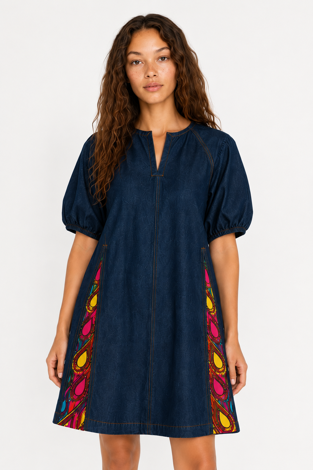 Puffy Ankara Denim Dress