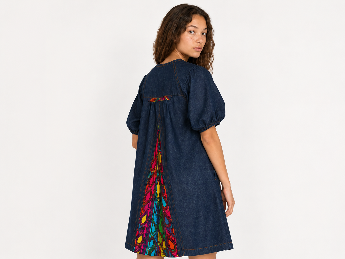 Puffy Ankara Denim Dress