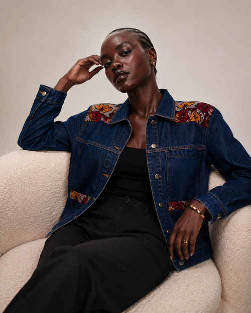 INDIGO Bloom Denim Ankara Jacket