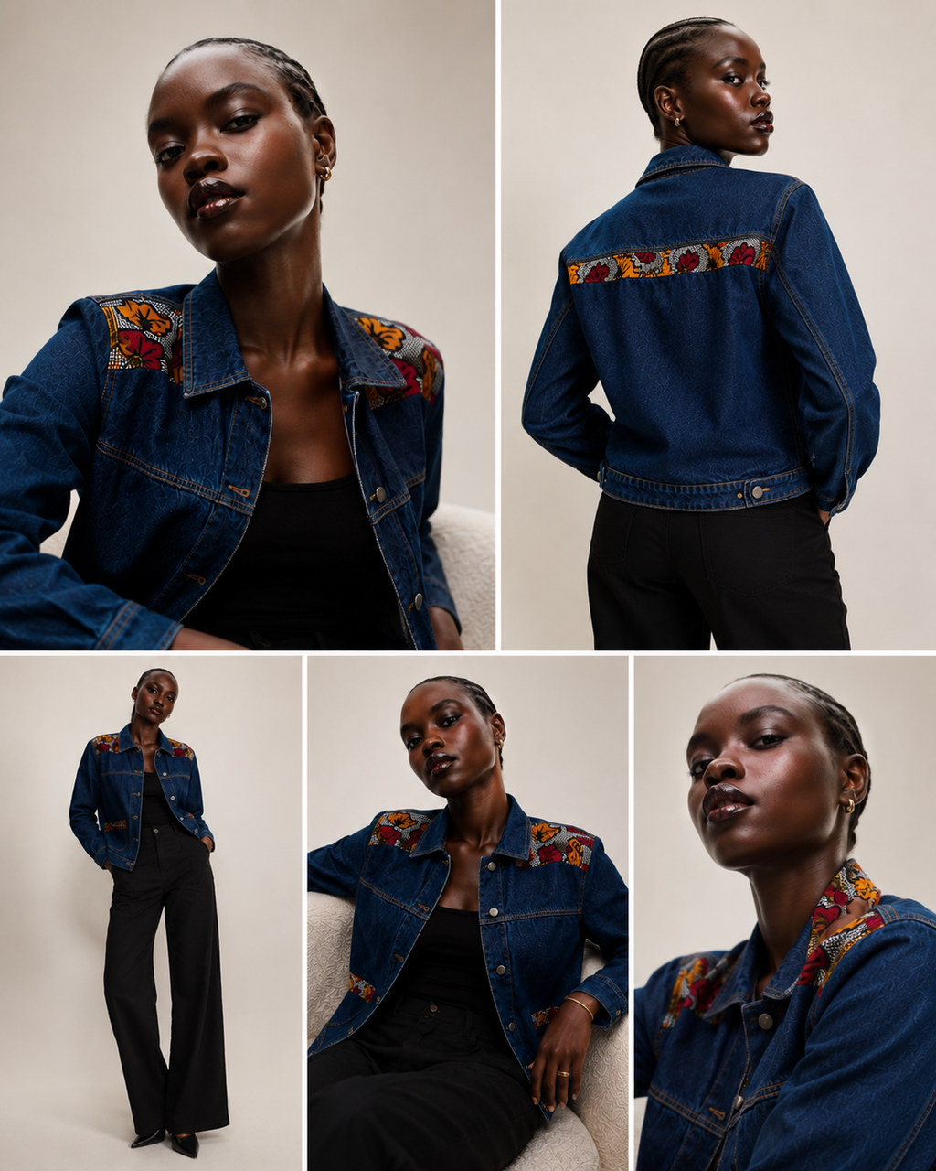 INDIGO Bloom Denim Ankara Jacket