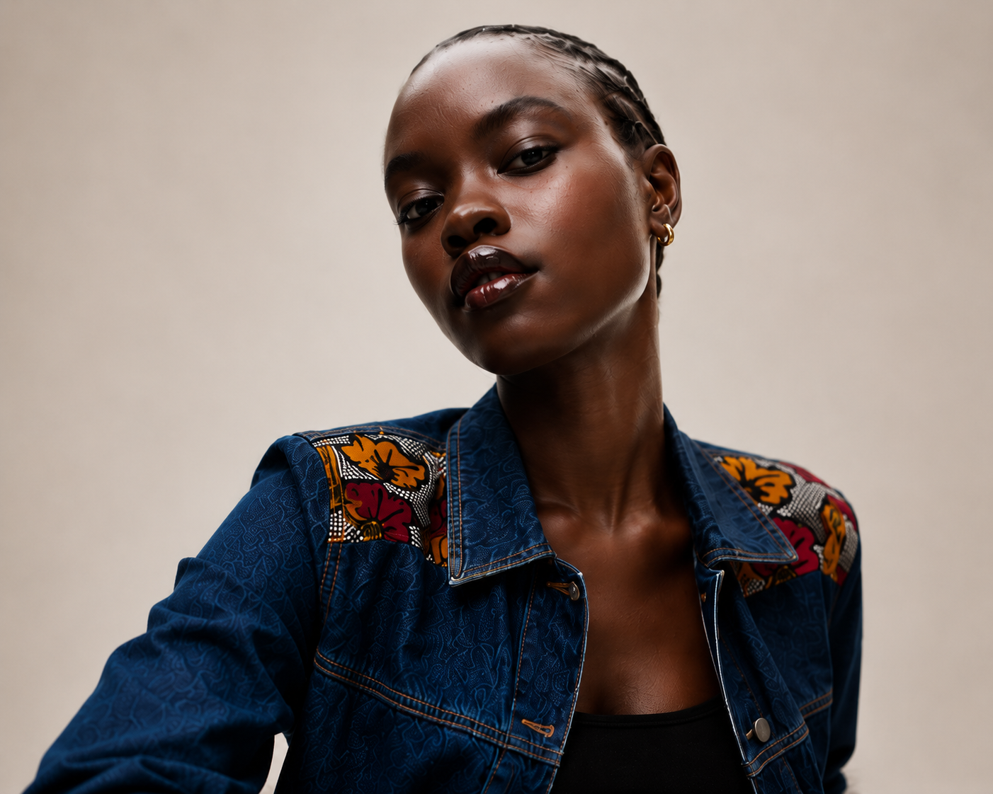 INDIGO Bloom Denim Ankara Jacket