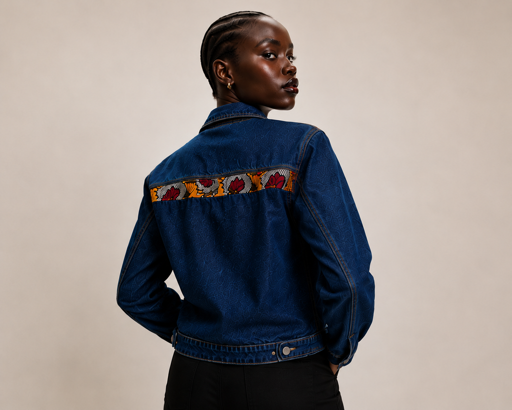 INDIGO Bloom Denim Ankara Jacket