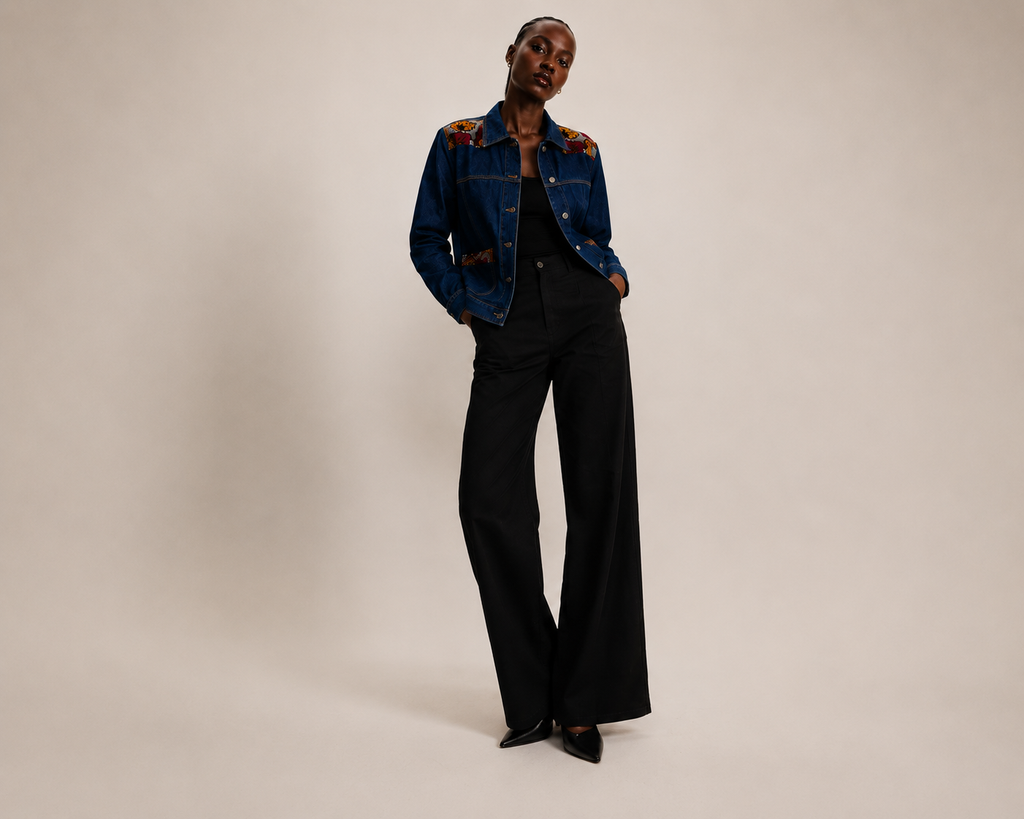 INDIGO Bloom Denim Ankara Jacket