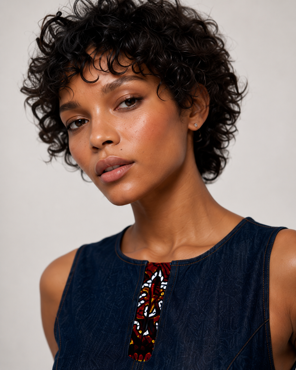 ZADIÉ Denim Ankara Mini Dress