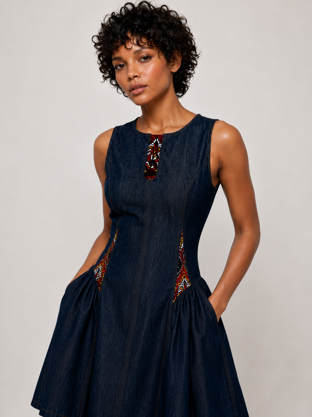 ZADIÉ Denim Ankara Mini Dress